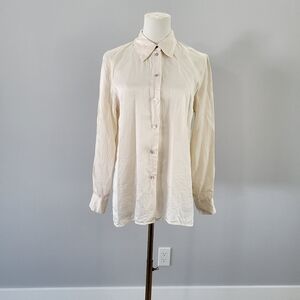 Vintage 100% Silk Button Down Ivory Cream Blouse